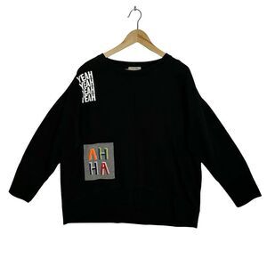 LISA TODD 100% Cotton Black Sweatshirt with Colorful Patches Size XL